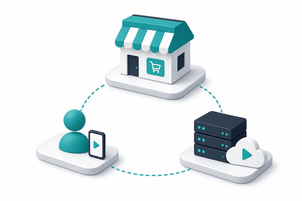 Illustration of a reseller connecting customers with a streaming service